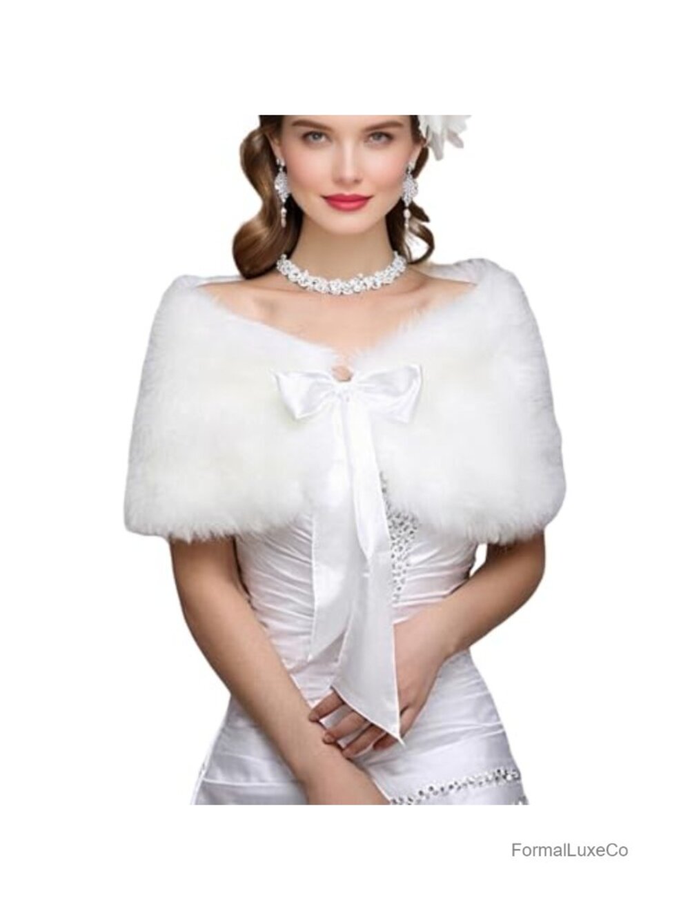 Faux Fur Bridal Shawl Wrap Satin Lined Wedding Scarf Stole